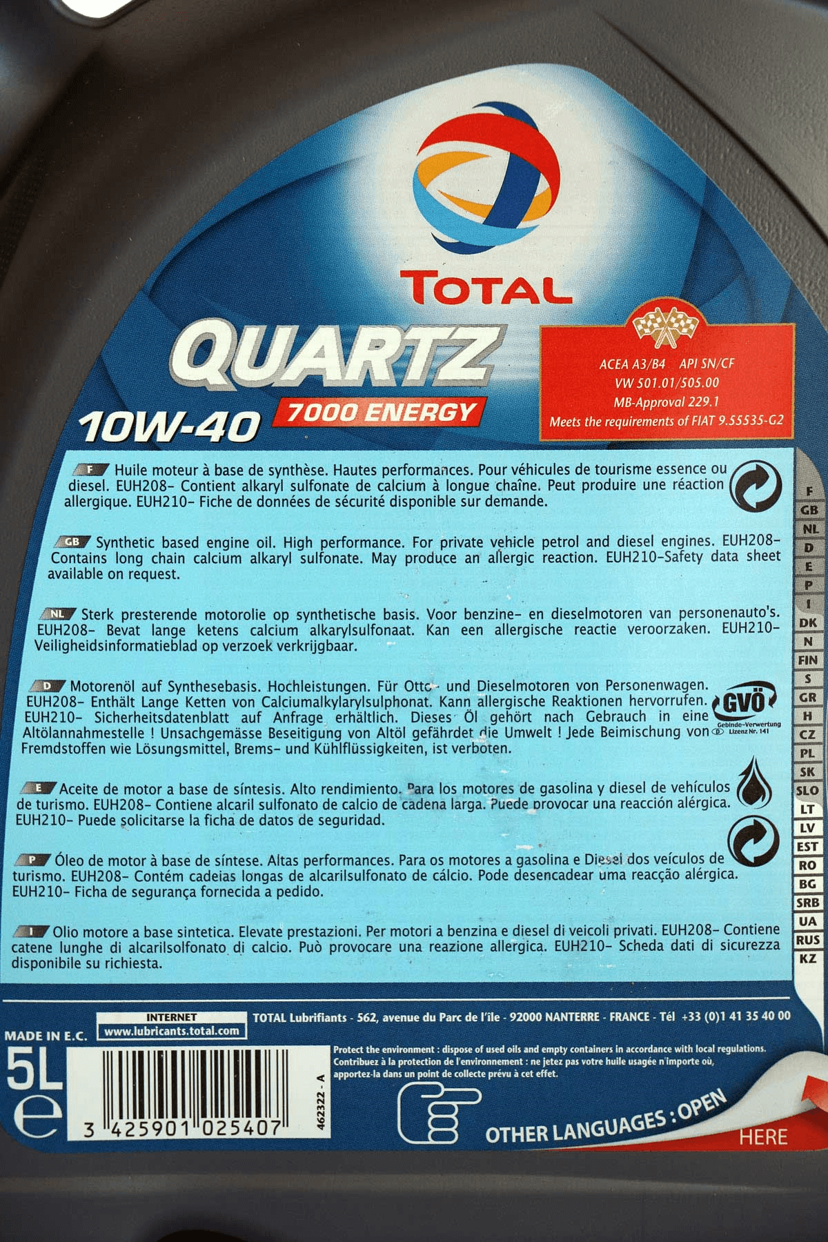 Total Quartz 7000 ENERGY 10W-40(SN) 5L